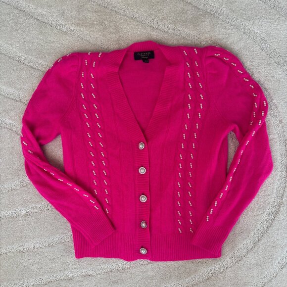 Hot Pink Charter Club Cashmere Pearl Detail Cardi - Picture 1 of 5